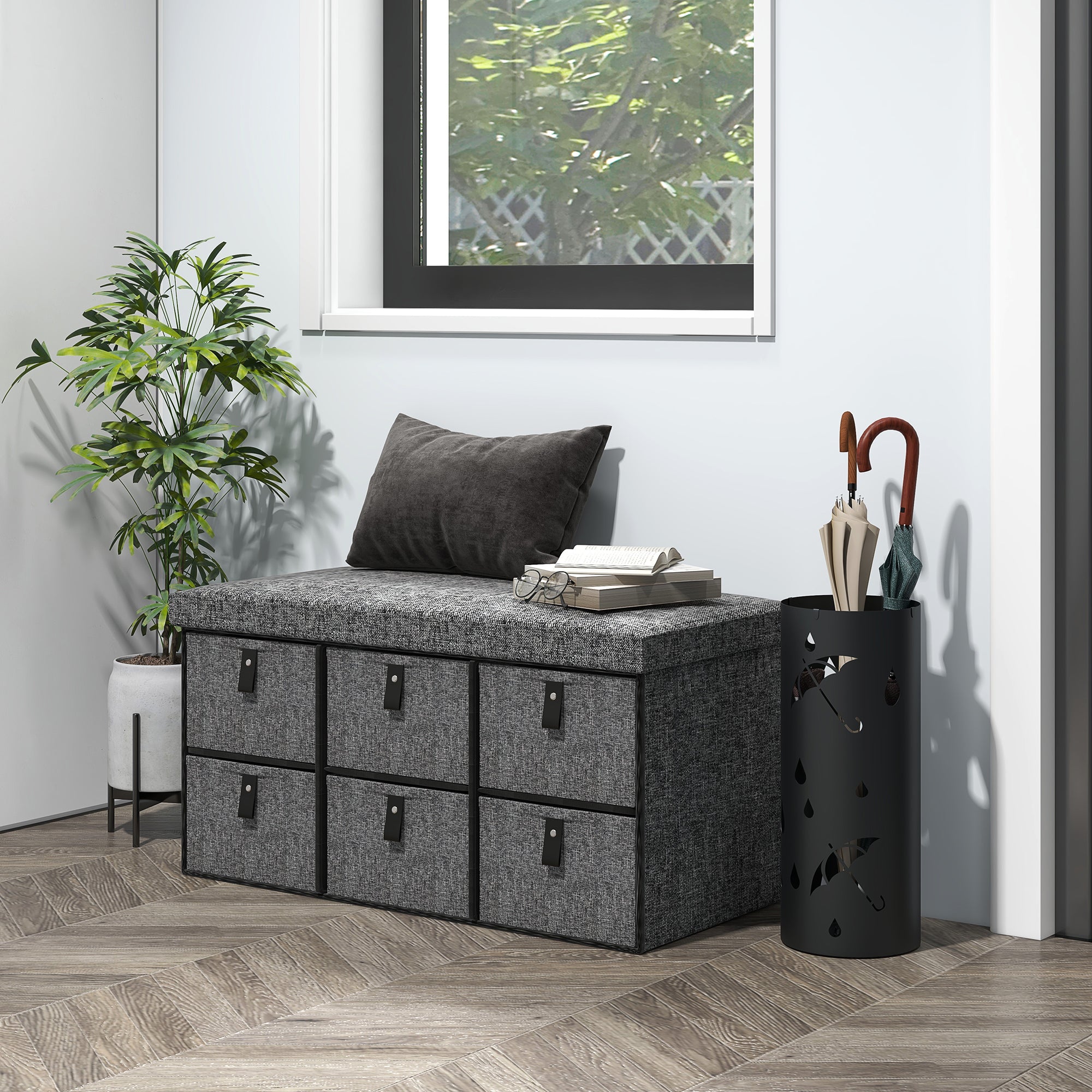 Polyester Fabric Shoe Storage Bench 76.5cm Wide With 6 Drawers - Velmora