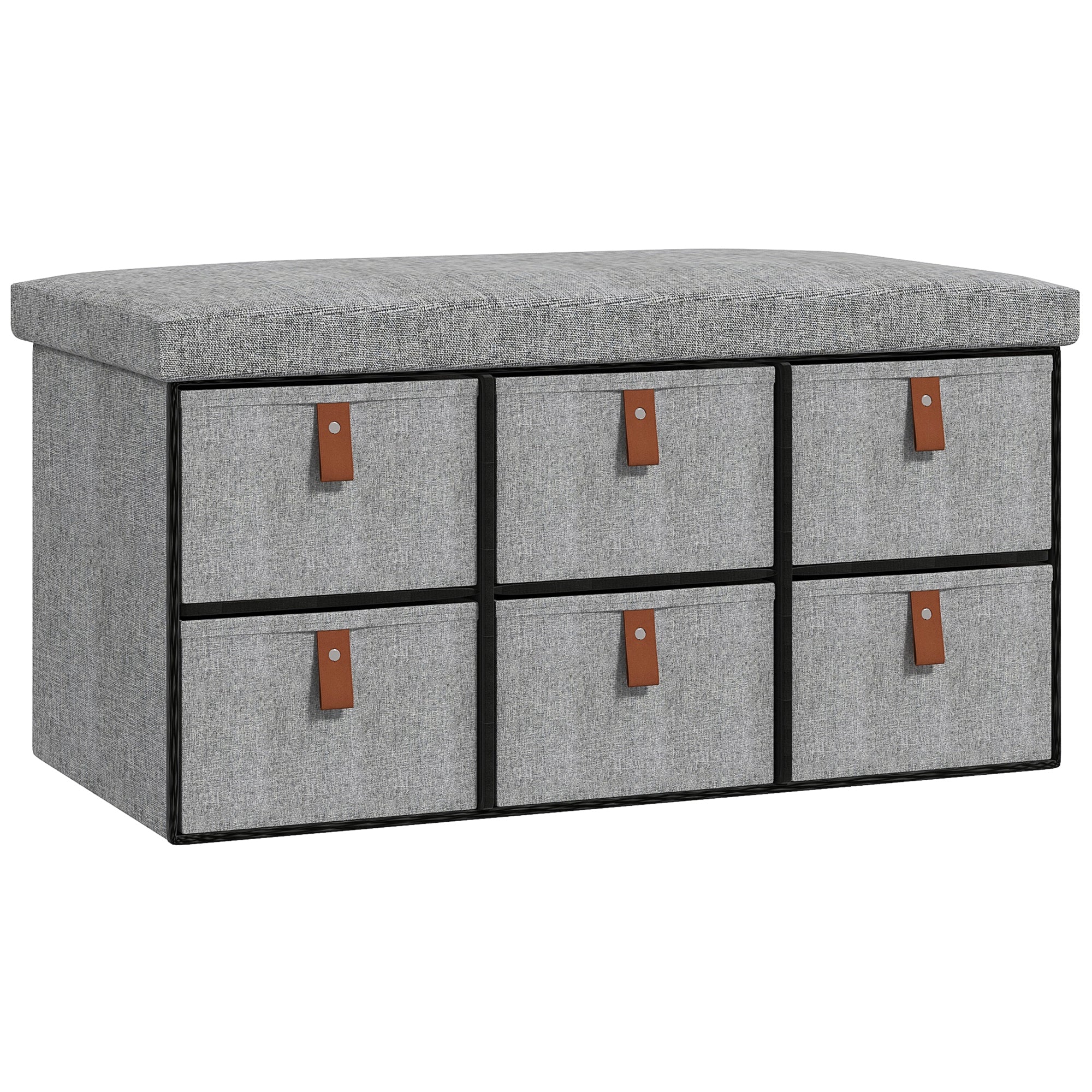 Polyester Fabric Shoe Storage Bench 76.5cm Wide With 6 Drawers - Velmora