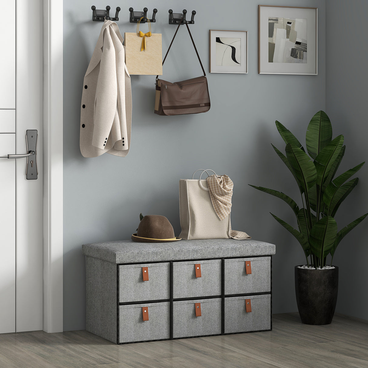 Polyester Fabric Shoe Storage Bench 76.5cm Wide With 6 Drawers - Velmora