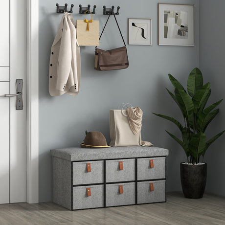 Polyester Fabric Shoe Storage Bench 76.5cm Wide With 6 Drawers - Velmora