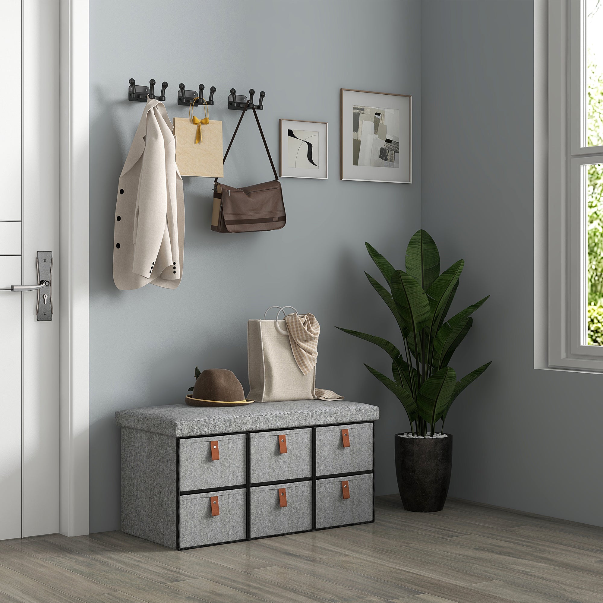 Polyester Fabric Shoe Storage Bench 76.5cm Wide With 6 Drawers - Velmora