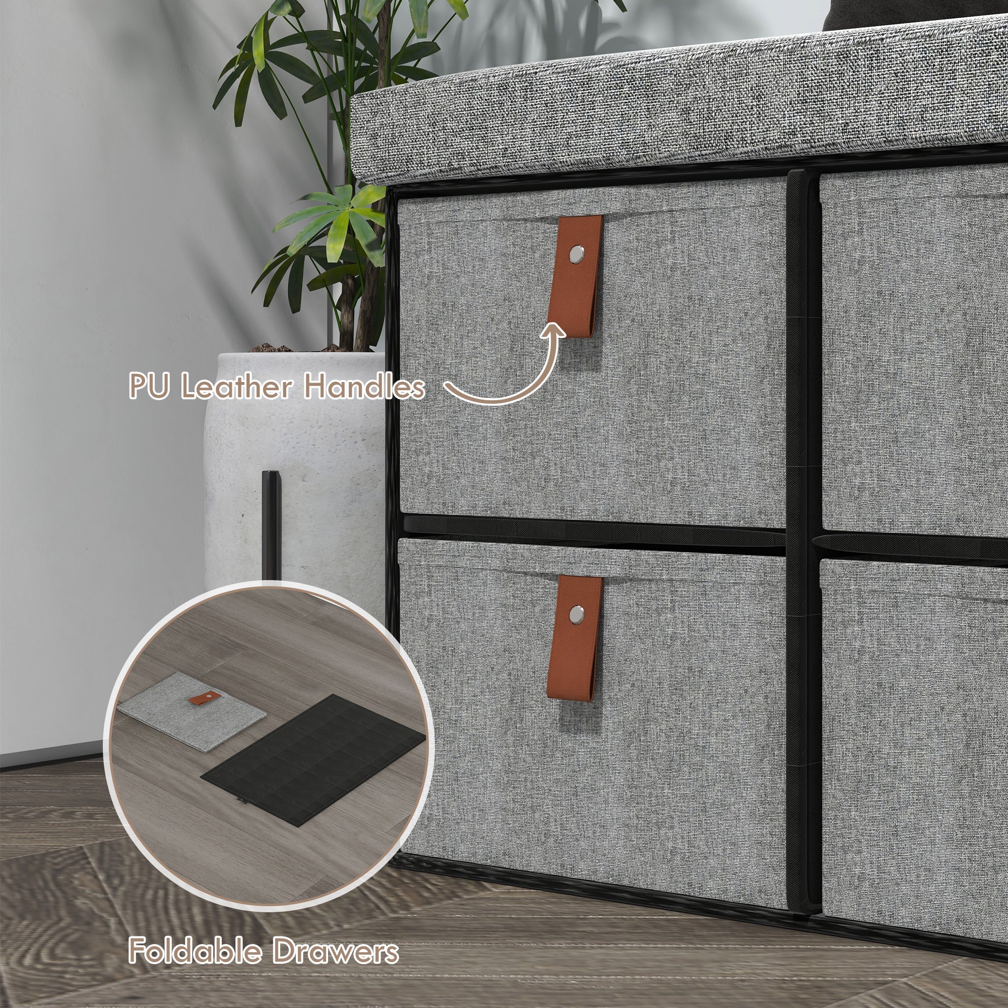 Polyester Fabric Shoe Storage Bench 76.5cm Wide With 6 Drawers - Velmora
