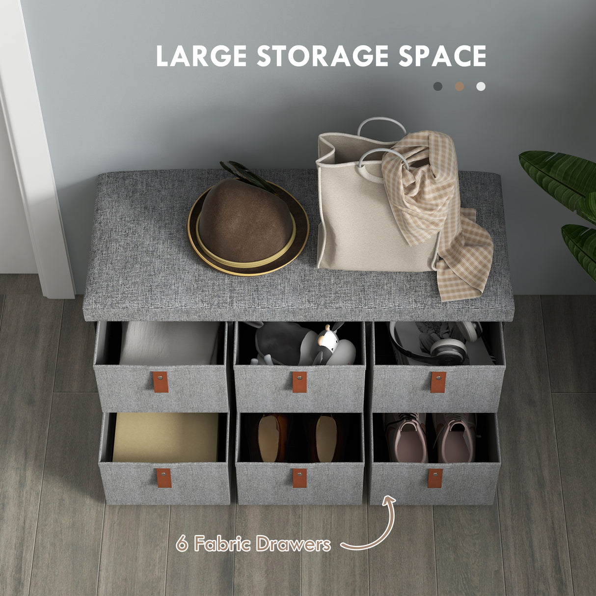 Polyester Fabric Shoe Storage Bench 76.5cm Wide With 6 Drawers - Velmora