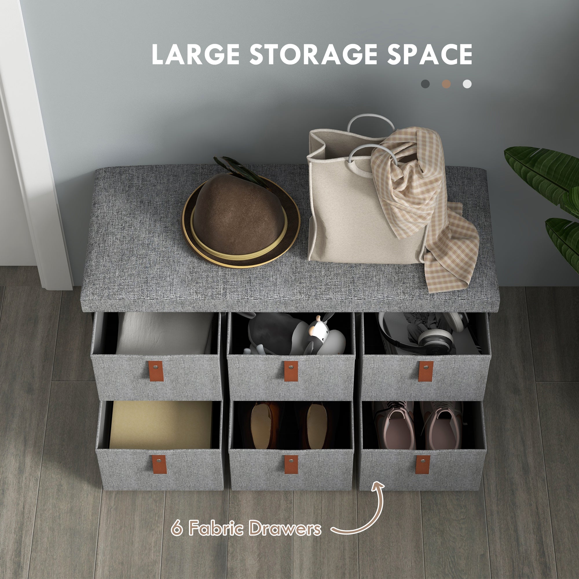 Polyester Fabric Shoe Storage Bench 76.5cm Wide With 6 Drawers - Velmora