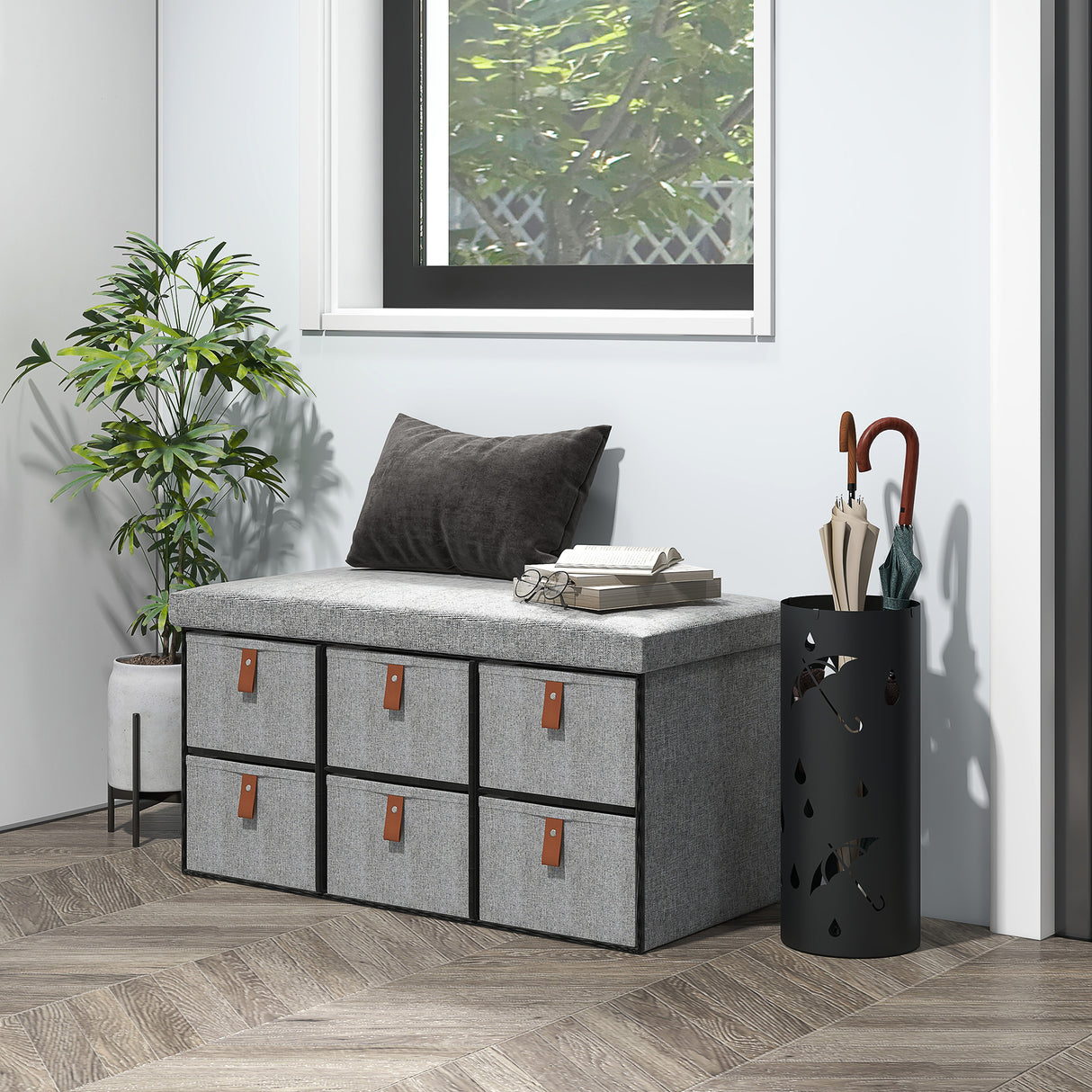 Polyester Fabric Shoe Storage Bench 76.5cm Wide With 6 Drawers - Velmora