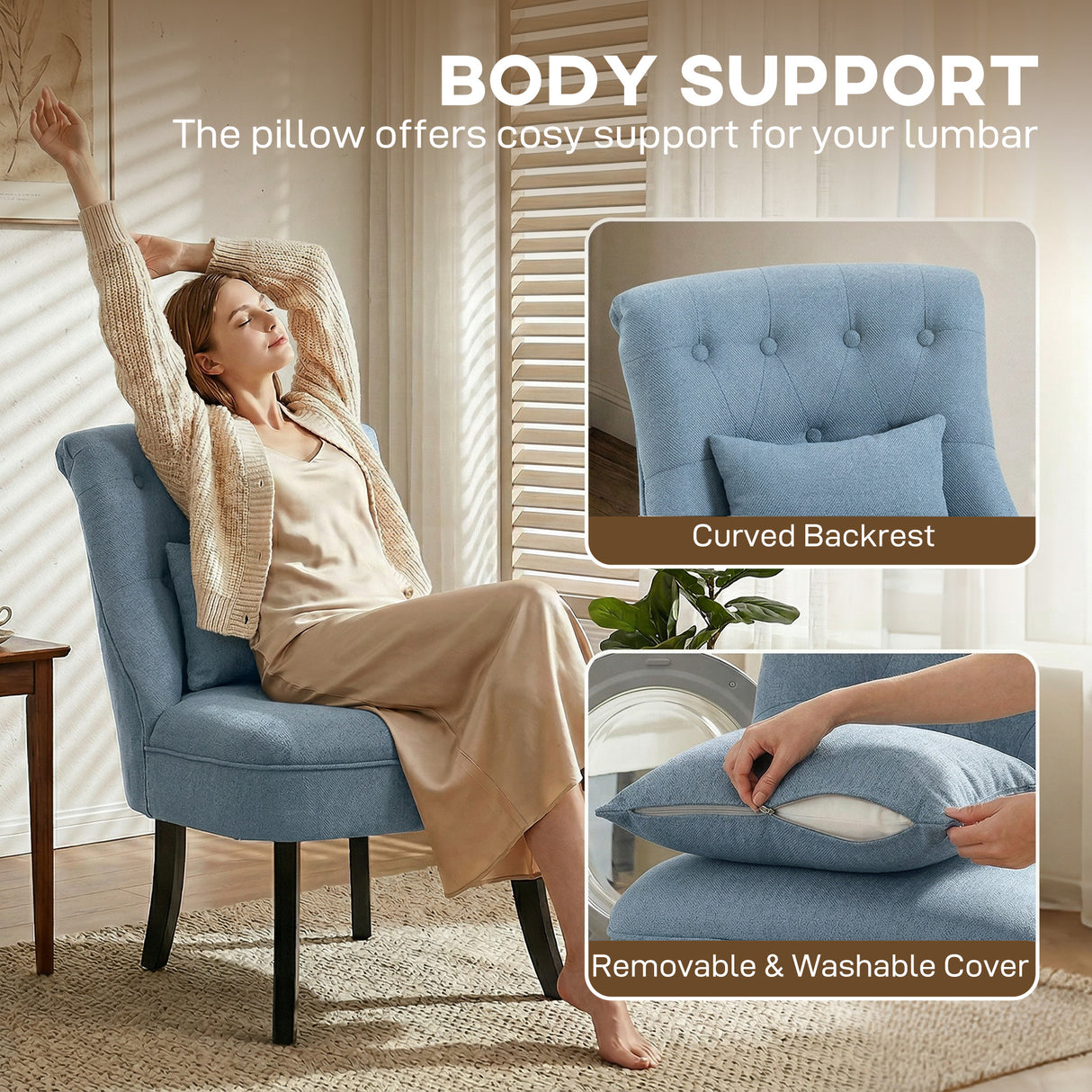 Polyester Fabric Single Sofa Tub Chair 52.5cm Wide - Velmora