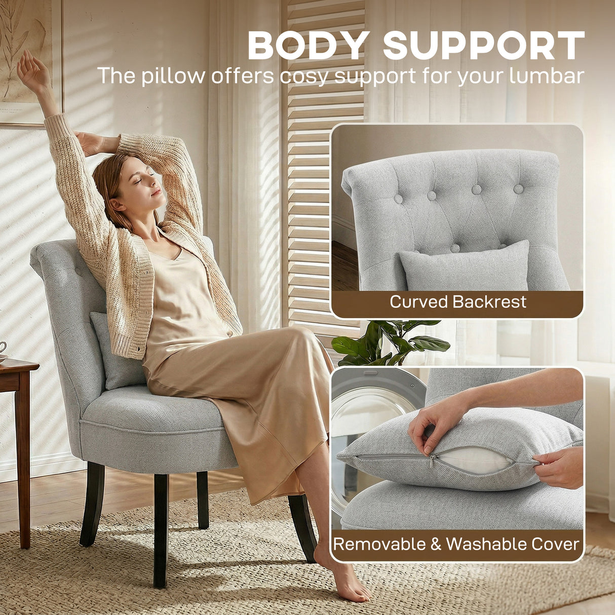 Polyester Fabric Single Sofa Tub Chair 52.5cm Wide - Velmora