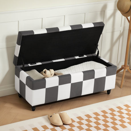 Polyester Fabric Storage Ottoman 114cm Wide With Wooden Legs - Velmora