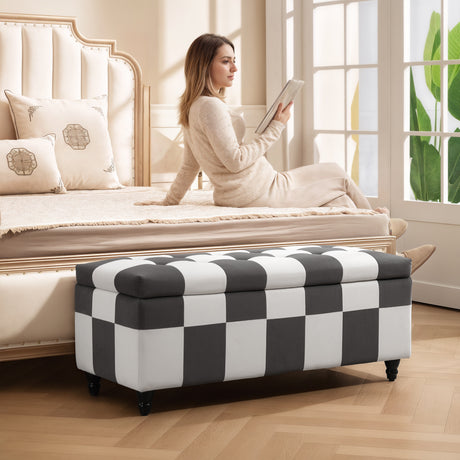 Polyester Fabric Storage Ottoman 114cm Wide With Wooden Legs - Velmora
