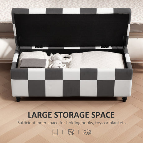 Polyester Fabric Storage Ottoman 114cm Wide With Wooden Legs - Velmora