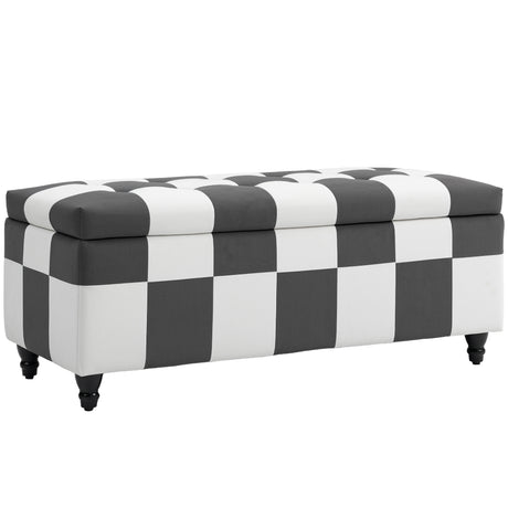 Polyester Fabric Storage Ottoman 114cm Wide With Wooden Legs - Velmora