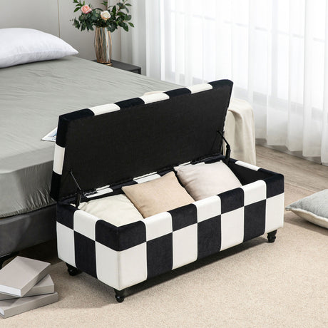 Polyester Fabric Storage Ottoman 114cm Wide With Wooden Legs - Velmora
