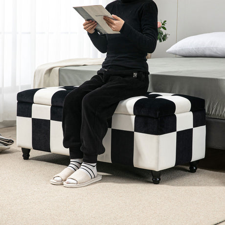 Polyester Fabric Storage Ottoman 114cm Wide With Wooden Legs - Velmora
