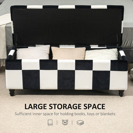 Polyester Fabric Storage Ottoman 114cm Wide With Wooden Legs - Velmora
