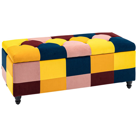 Polyester Fabric Storage Ottoman 114cm Wide With Wooden Legs - Velmora