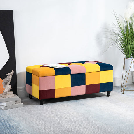 Polyester Fabric Storage Ottoman 114cm Wide With Wooden Legs - Velmora