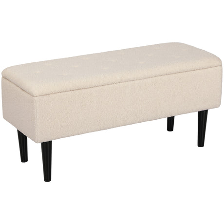 Polyester Fabric Storage Ottoman 95cm Wide With Wooden Legs - Velmora