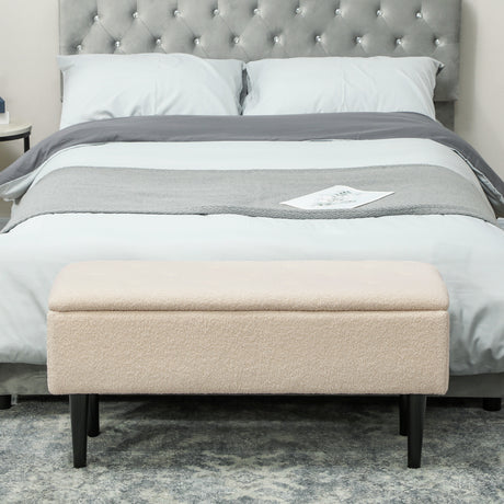 Polyester Fabric Storage Ottoman 95cm Wide With Wooden Legs - Velmora