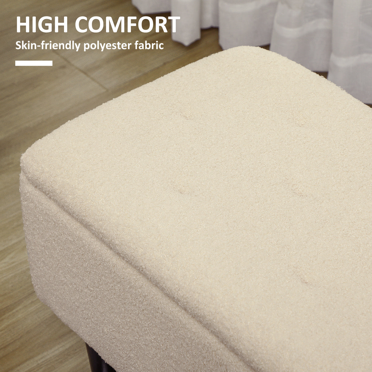 Polyester Fabric Storage Ottoman 95cm Wide With Wooden Legs - Velmora