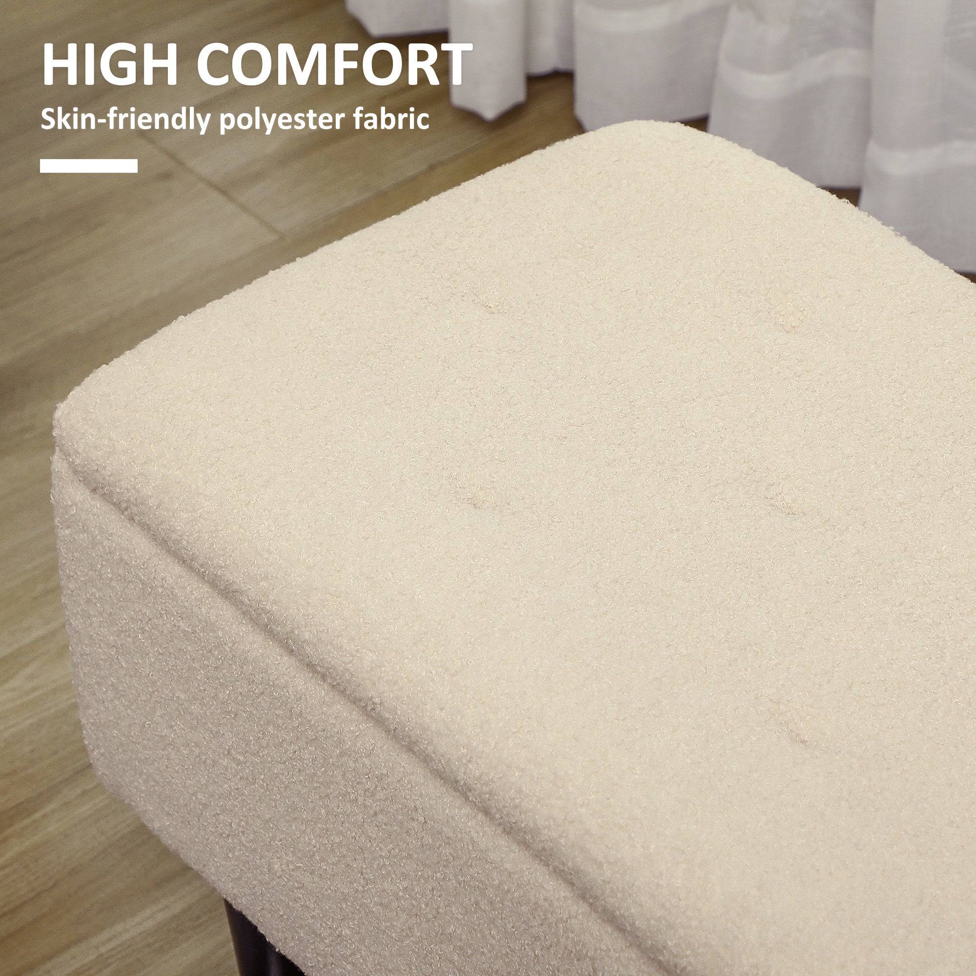 Polyester Fabric Storage Ottoman 95cm Wide With Wooden Legs - Velmora