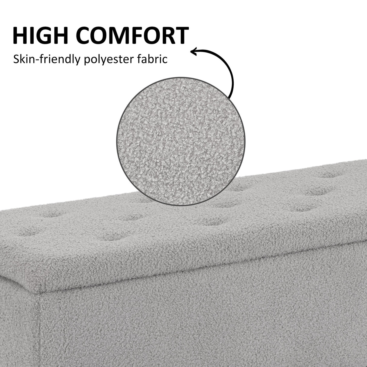 Polyester Fabric Storage Ottoman 95cm Wide With Wooden Legs - Velmora