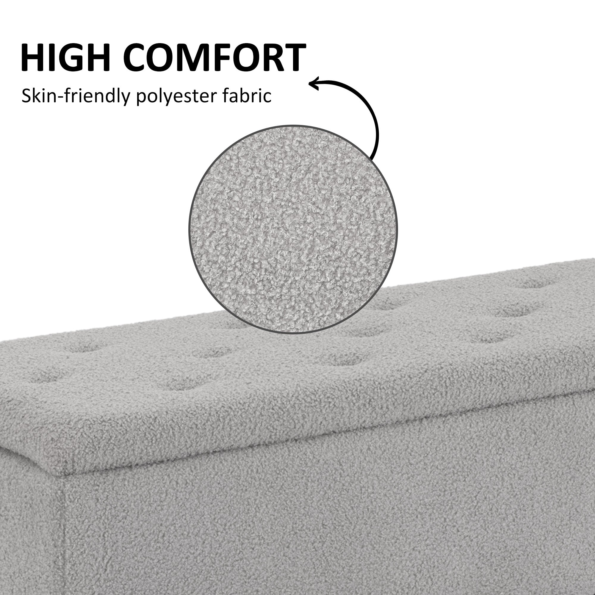 Polyester Fabric Storage Ottoman 95cm Wide With Wooden Legs - Velmora