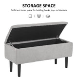 Polyester Fabric Storage Ottoman 95cm Wide With Wooden Legs - Velmora