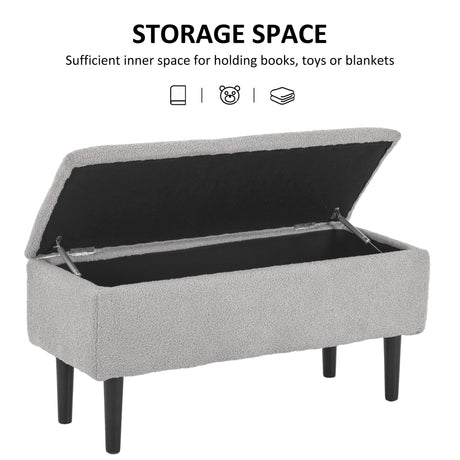 Polyester Fabric Storage Ottoman 95cm Wide With Wooden Legs - Velmora