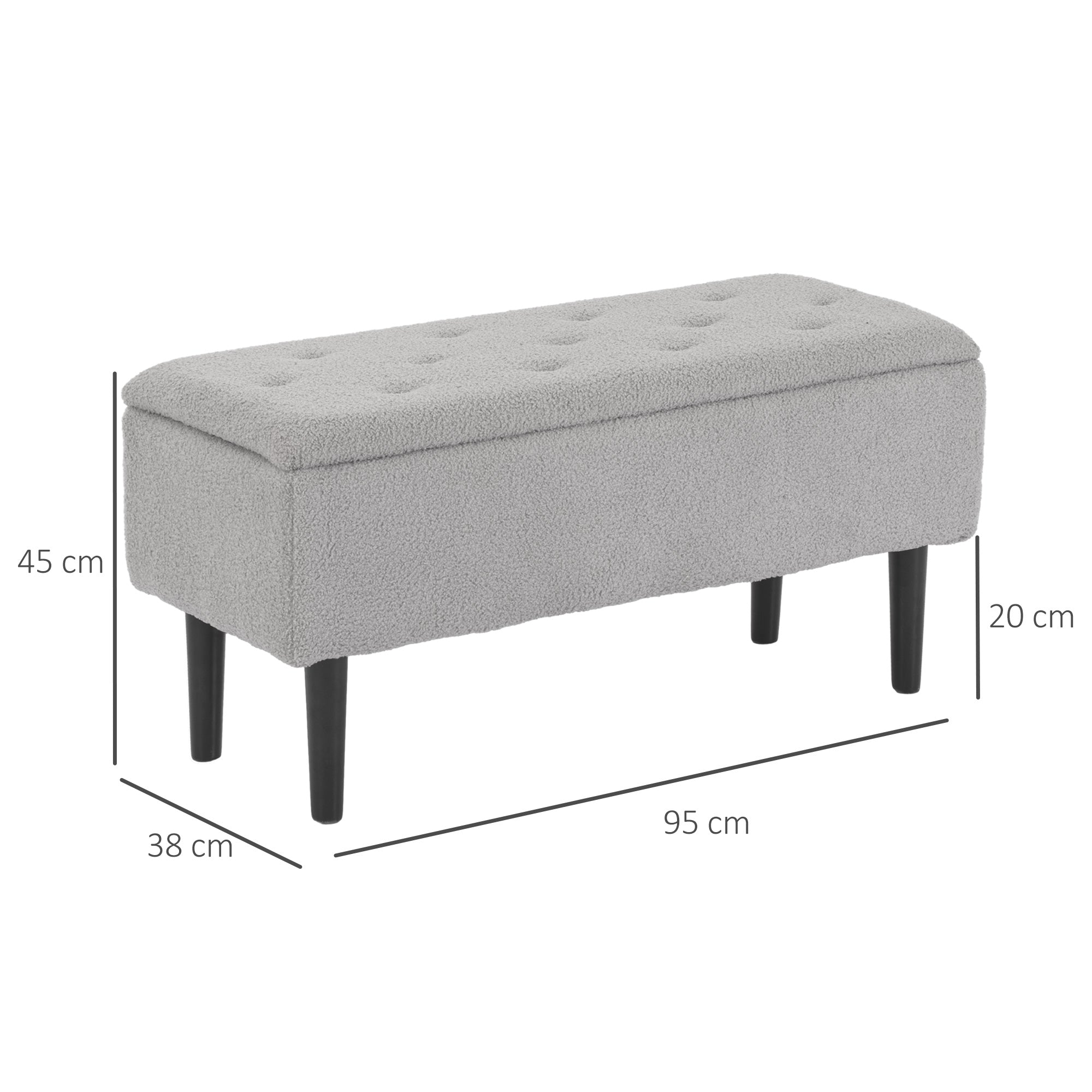 Polyester Fabric Storage Ottoman 95cm Wide With Wooden Legs - Velmora