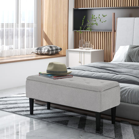 Polyester Fabric Storage Ottoman 95cm Wide With Wooden Legs - Velmora