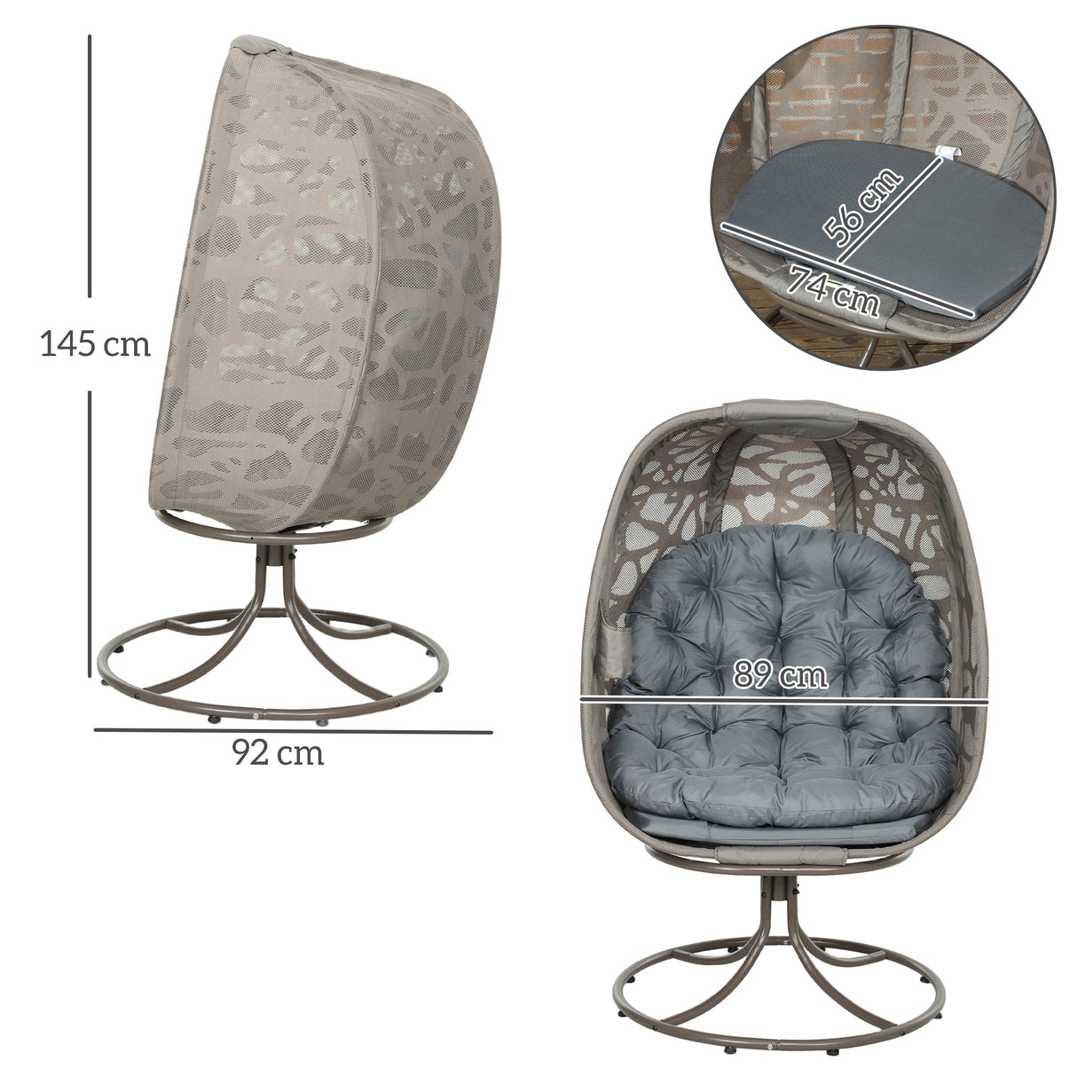 Polyester Fabric Swivel Egg Chair With Cushions - Velmora