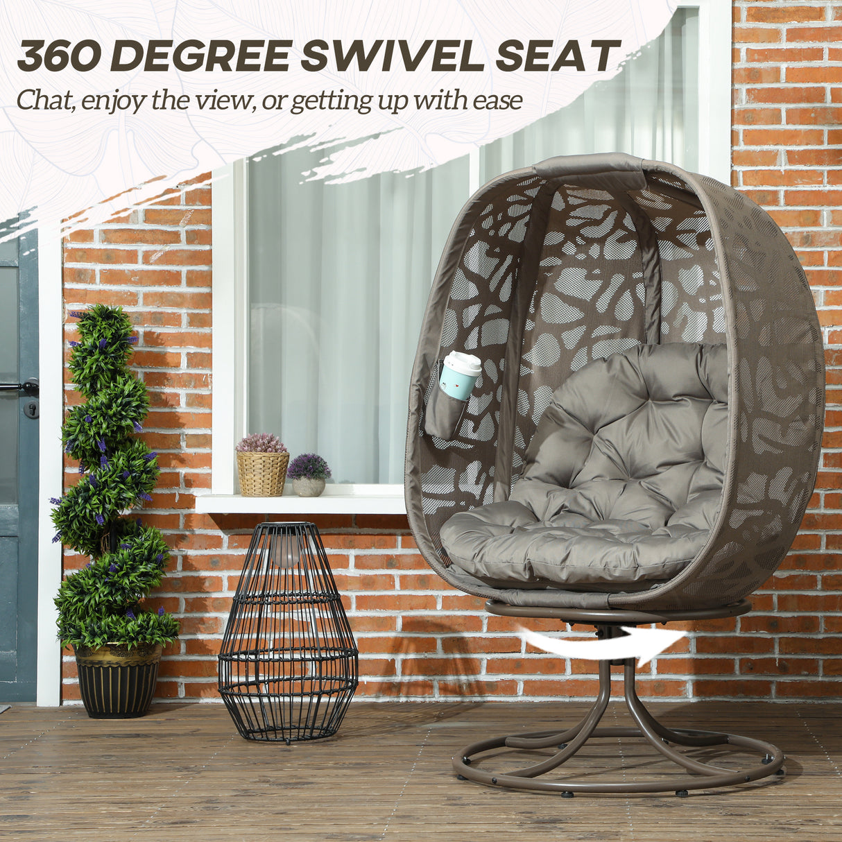 Polyester Fabric Swivel Egg Chair With Cushions - Velmora