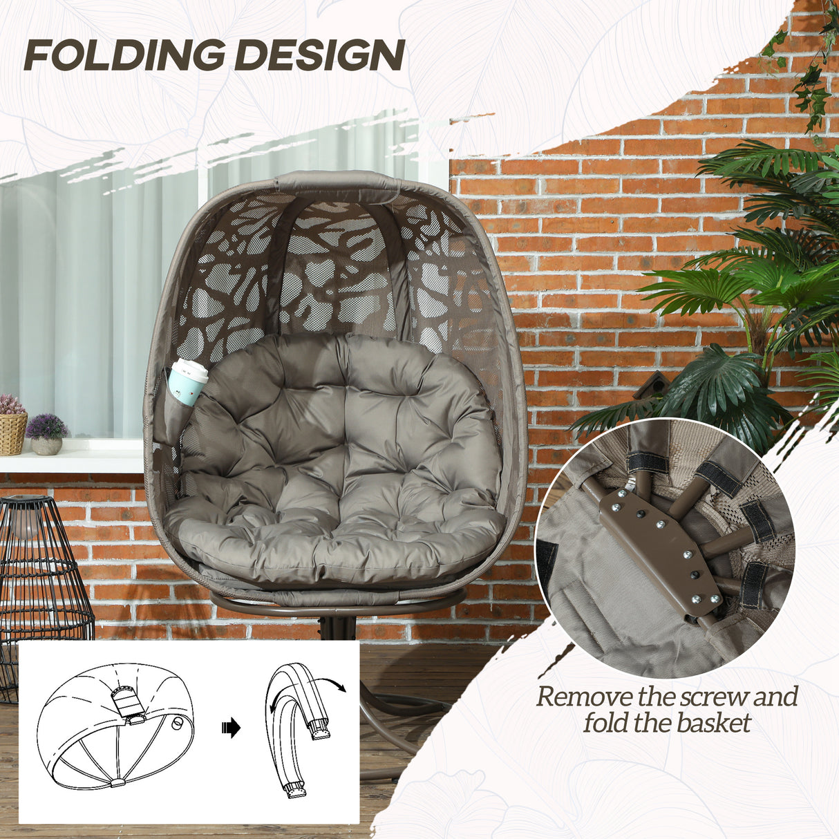Polyester Fabric Swivel Egg Chair With Cushions - Velmora