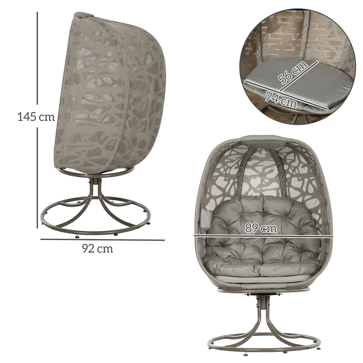 Polyester Fabric Swivel Egg Chair With Cushions - Velmora