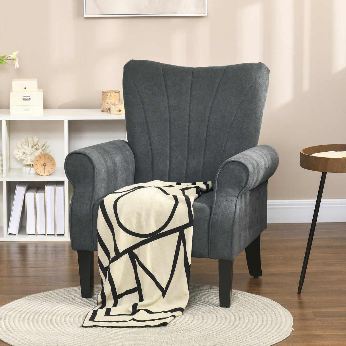 Polyester Fabric Upholstered Accent Chair With Rolled Arms 80cm Wide - Velmora