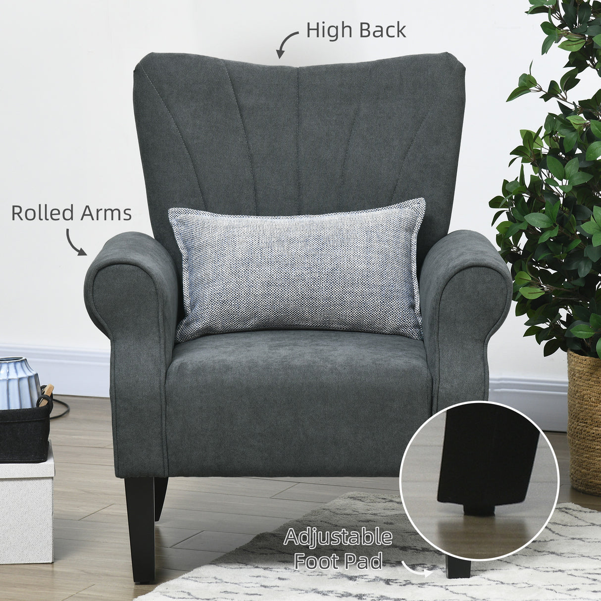 Polyester Fabric Upholstered Accent Chair With Rolled Arms 80cm Wide - Velmora