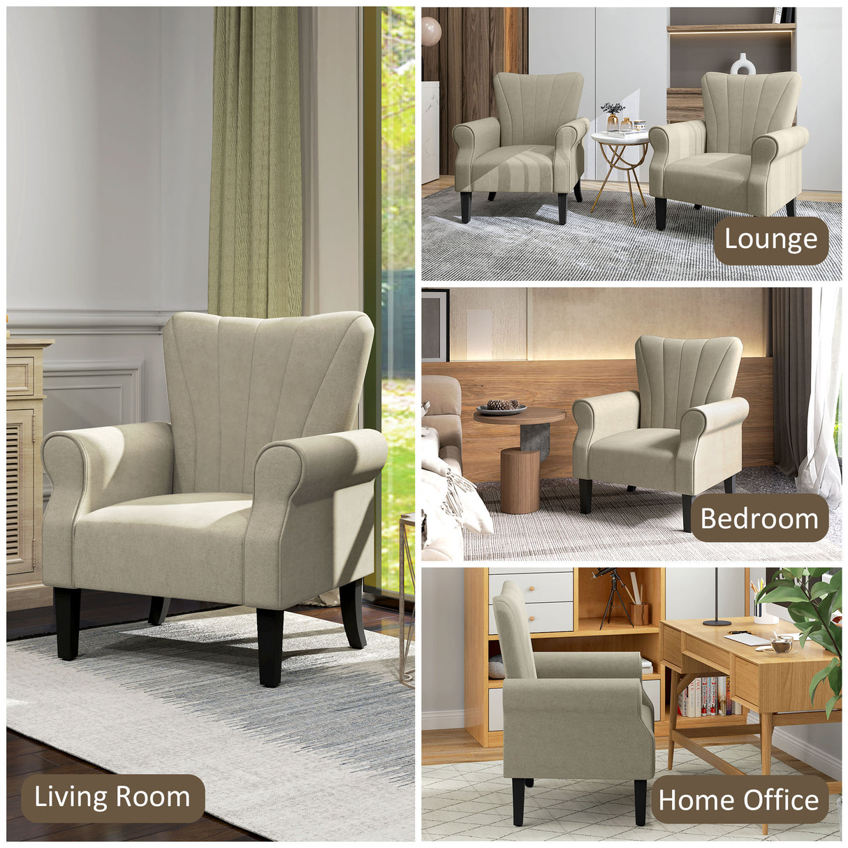 Polyester Fabric Upholstered Accent Chair With Rolled Arms 80cm Wide - Velmora