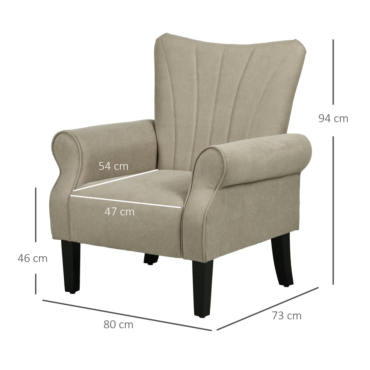 Polyester Fabric Upholstered Accent Chair With Rolled Arms 80cm Wide - Velmora