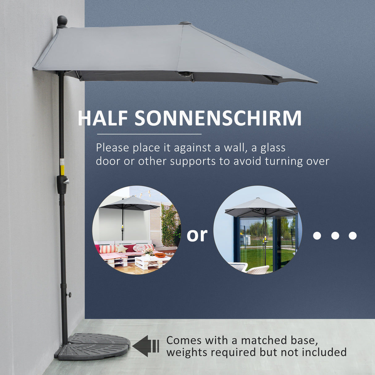 Polyester Half Parasol Umbrella 200cm Wide x 190cm Depth - Velmora