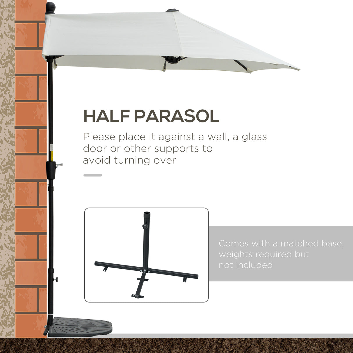 Polyester Half Parasol Umbrella 200cm Wide x 190cm Depth - Velmora