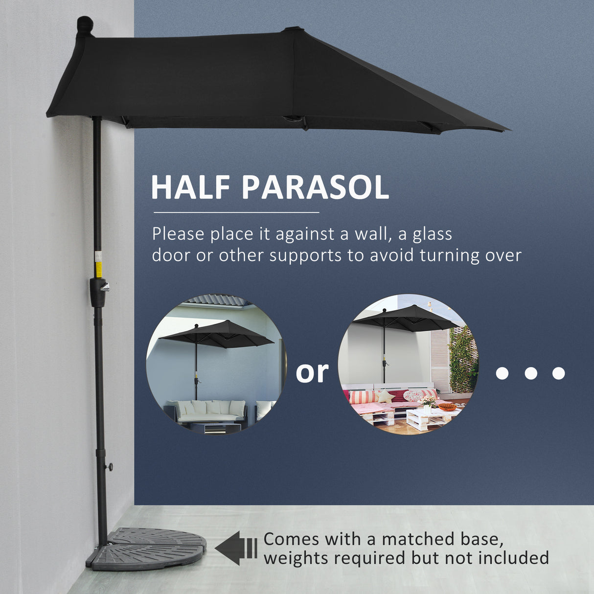 Polyester Half Parasol Umbrella 200cm Wide x 190cm Depth - Velmora