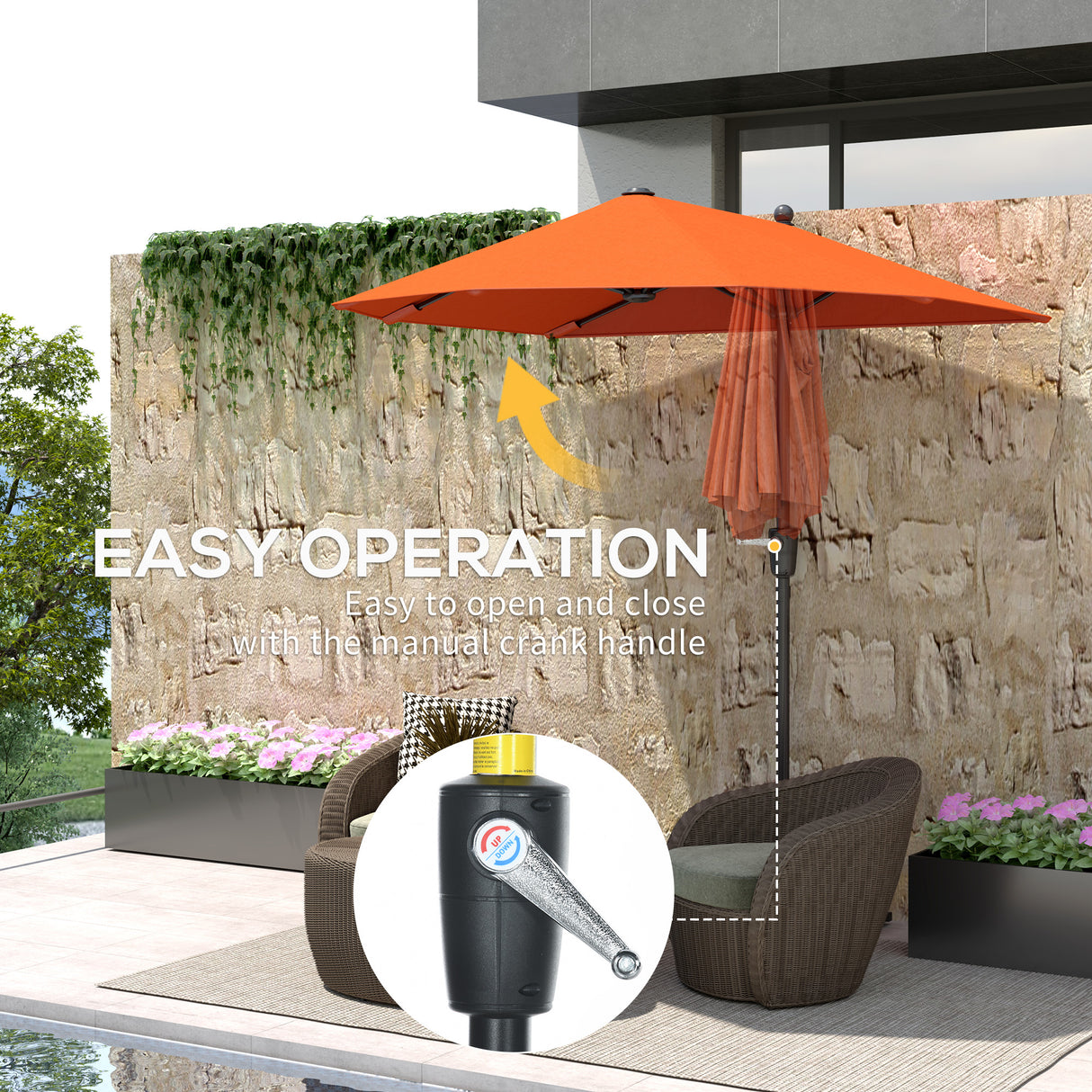 Polyester Half Parasol Umbrella 200cm Wide x 190cm Depth - Velmora
