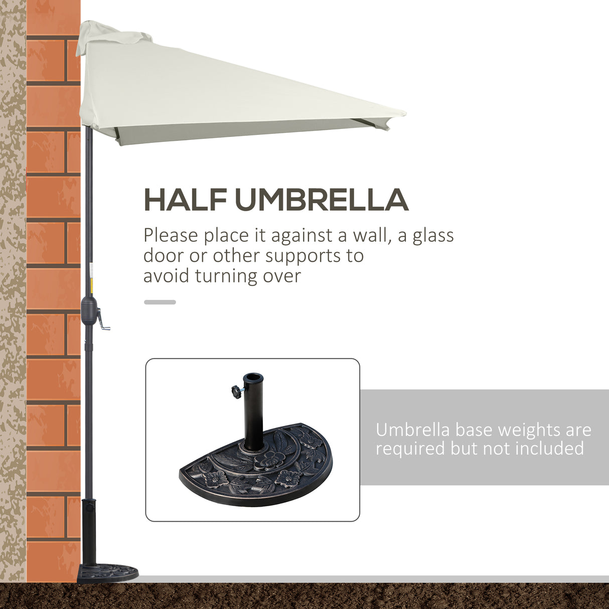 Polyester Half Parasol Umbrella 230cm Wide x 130cm Depth - Velmora