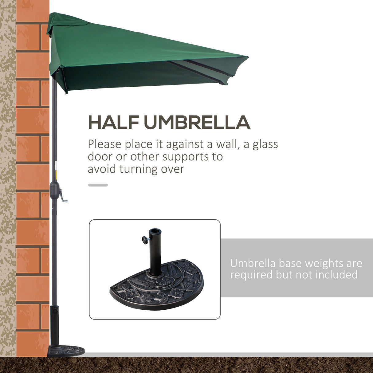 Polyester Half Parasol Umbrella 230cm Wide x 130cm Depth - Velmora
