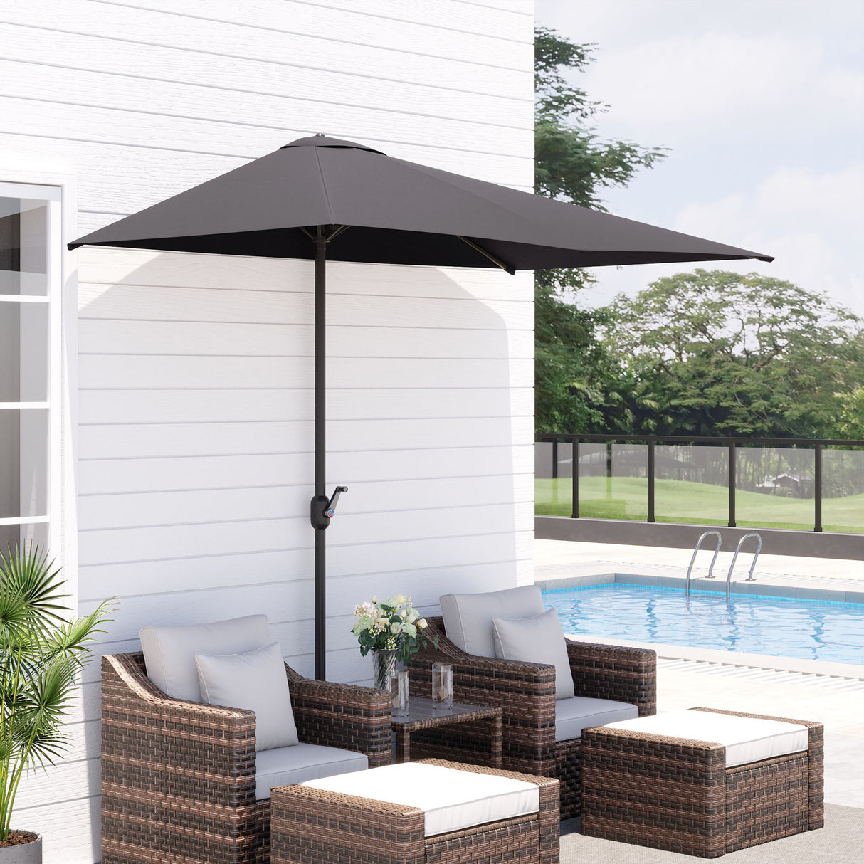 Polyester Half Parasol Umbrella 230cm Wide x 130cm Depth - Velmora