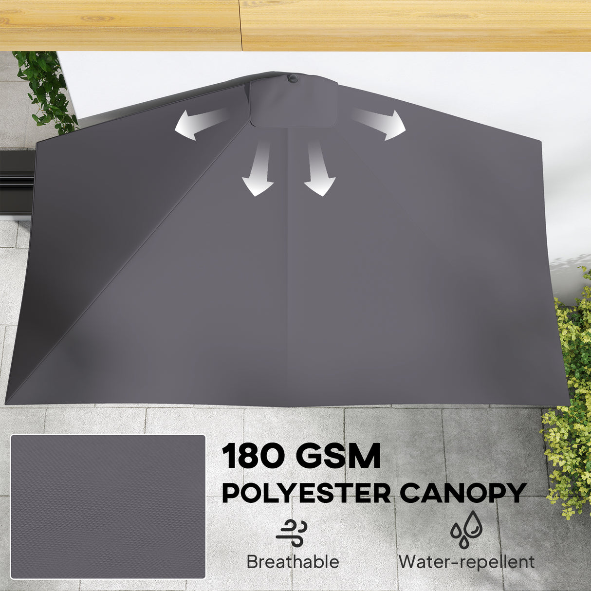 Polyester Half Parasol Umbrella 230cm Wide x 130cm Depth - Velmora