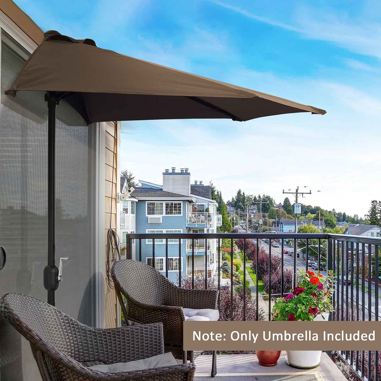 Polyester Half Parasol Umbrella 269cm Wide x 138cm Depth - Velmora