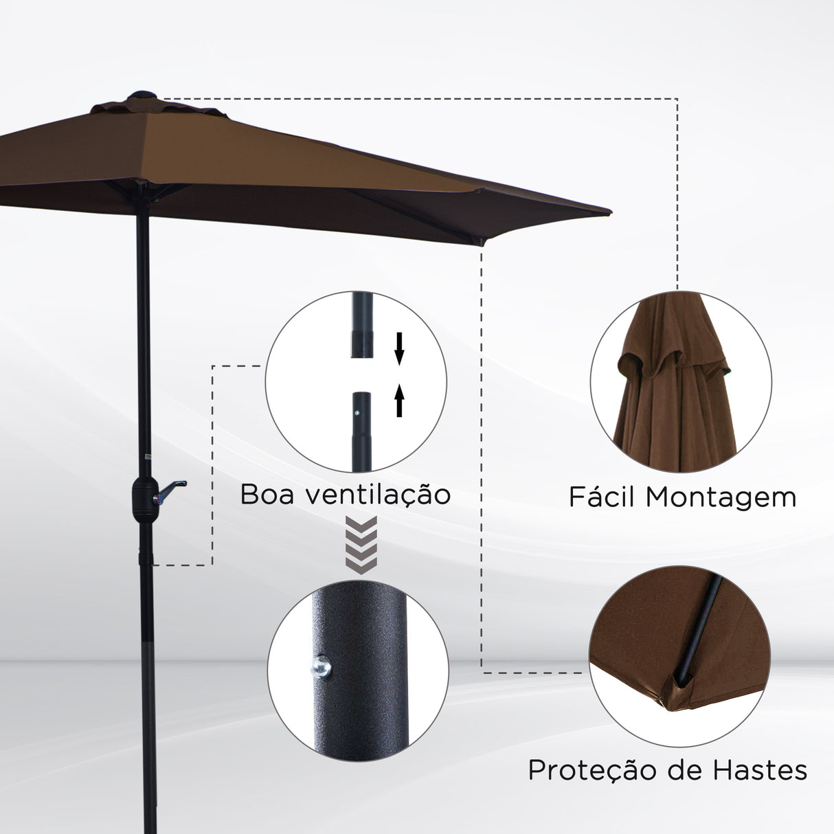 Polyester Half Parasol Umbrella 269cm Wide x 138cm Depth - Velmora