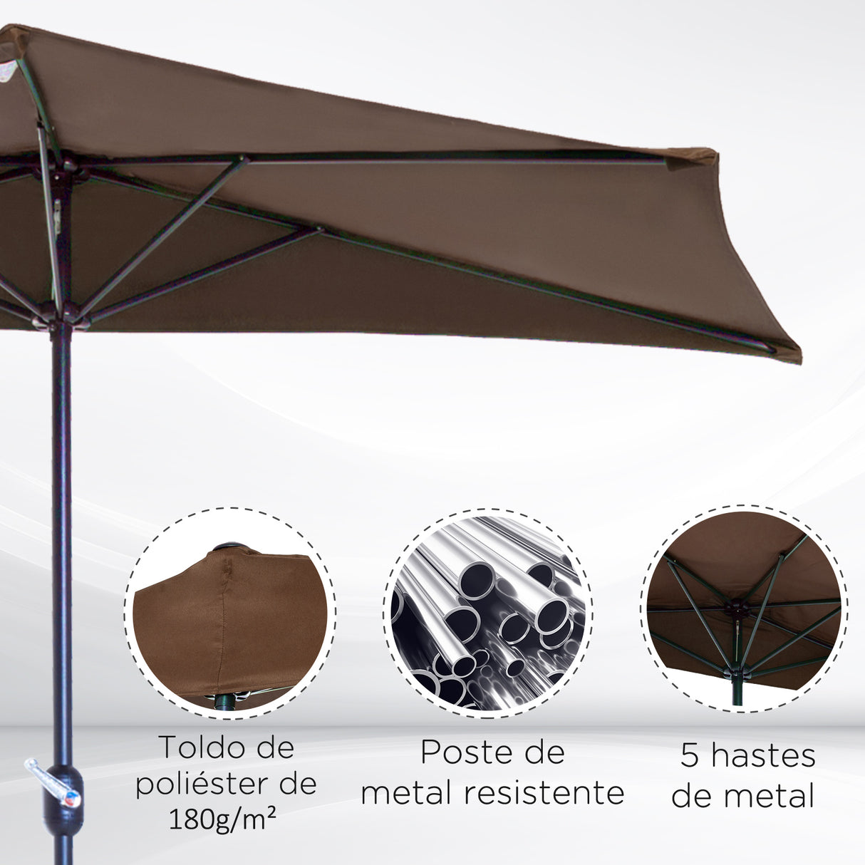 Polyester Half Parasol Umbrella 269cm Wide x 138cm Depth - Velmora