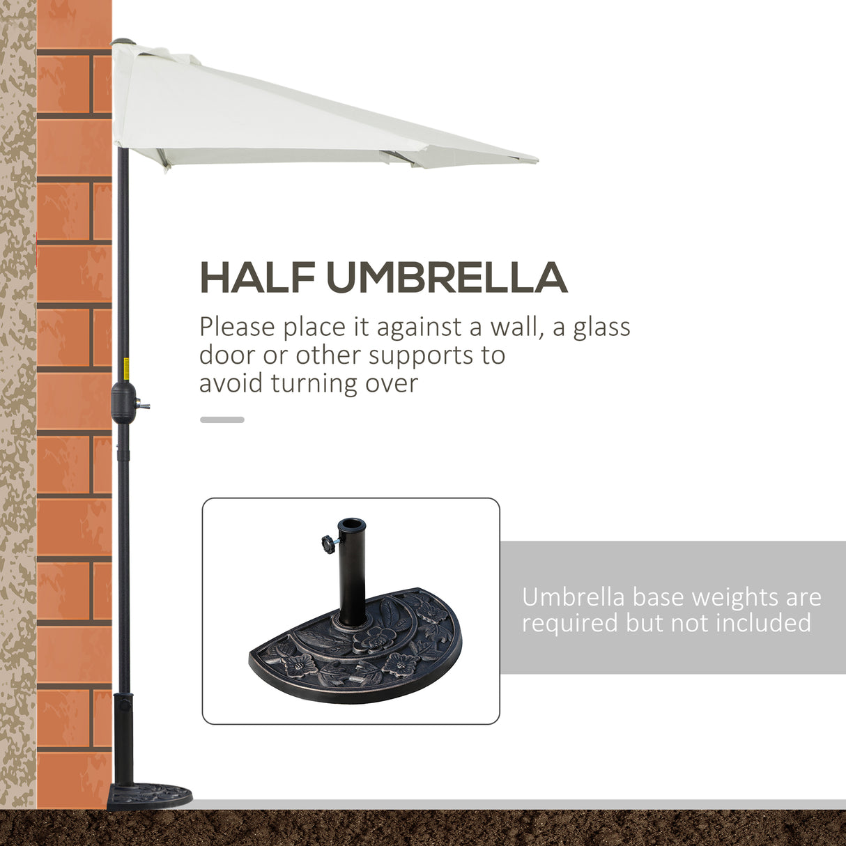 Polyester Half Parasol Umbrella 269cm Wide x 138cm Depth - Velmora